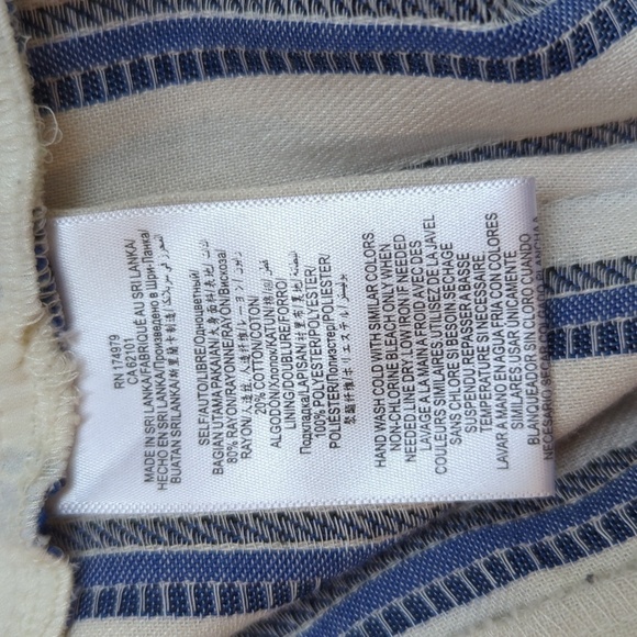 BCBGeneration Striped V Neck Peplum Bell Bottom Jumpsuit White Blue 12 preppy - Picture 7 of 9